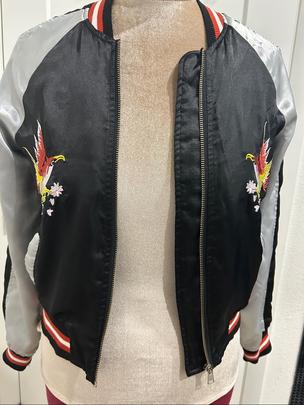 Y2K era Vintage Black Label Satin Sukajan Ebroidered Bomber Jacket |Size Medium - Picture 13 of 14